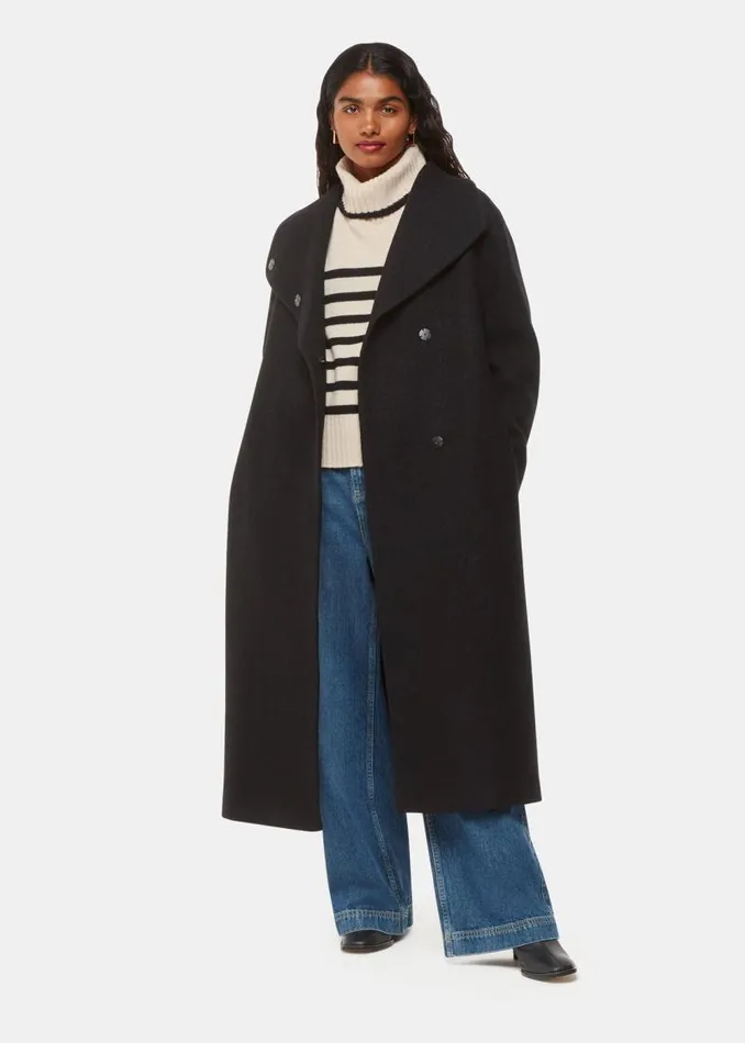 Whistles Petite Coats and Jackets Black Petite Morgan Funnel Neck Coat 8211 Women