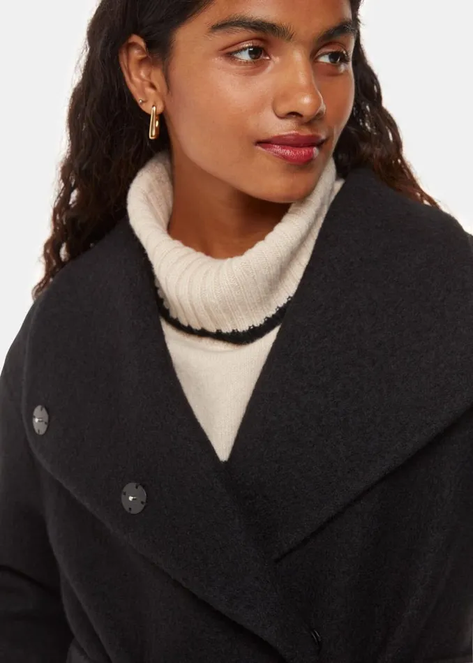 Whistles Petite Coats and Jackets Black Petite Morgan Funnel Neck Coat 8211 Women