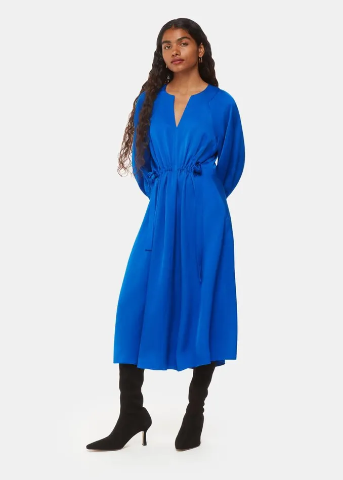 Whistles Petite Dresses and Jumpsuits Blue Petite Molly Satin Ruched Dress 8211 Women