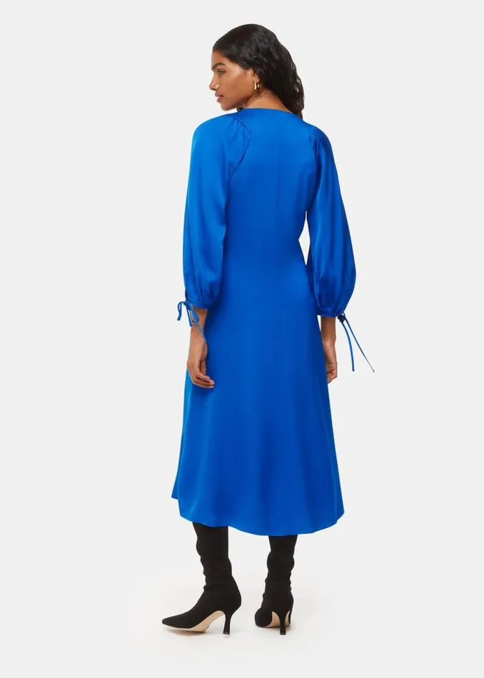 Whistles Petite Dresses and Jumpsuits Blue Petite Molly Satin Ruched Dress 8211 Women