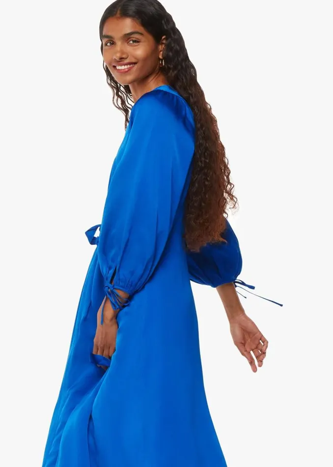 Whistles Petite Dresses and Jumpsuits Blue Petite Molly Satin Ruched Dress 8211 Women