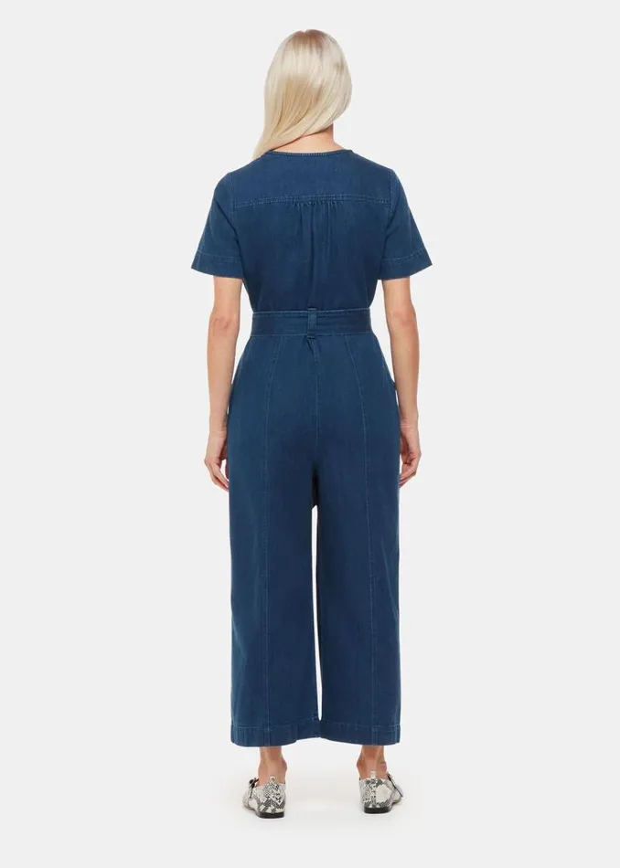 Whistles Petite Dresses and Jumpsuits Denim Petite Short Sleeve Denim Jumpsuit 8211 Women