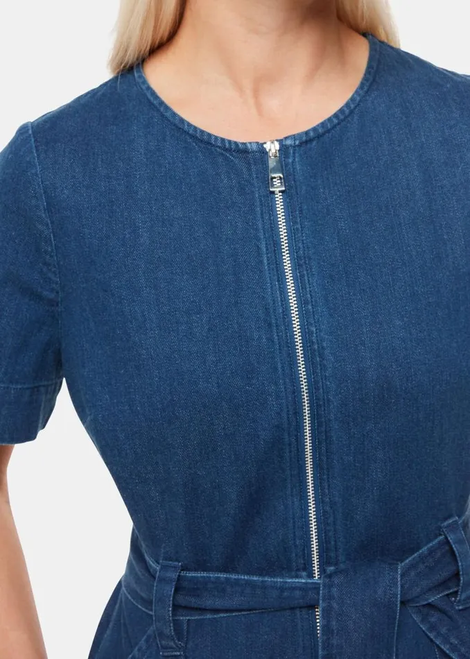 Whistles Petite Dresses and Jumpsuits Denim Petite Short Sleeve Denim Jumpsuit 8211 Women