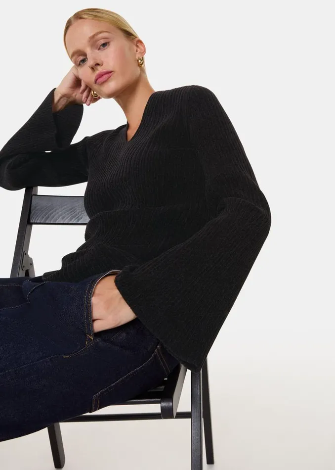 Whistles Sweaters and Cashmere Black Chenille V Neck Sweater 8211 Women
