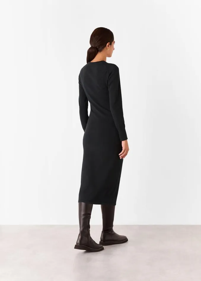 Whistles Sweaters and Cashmere Black Gathered Side Midi Knit Dress 8211 Women