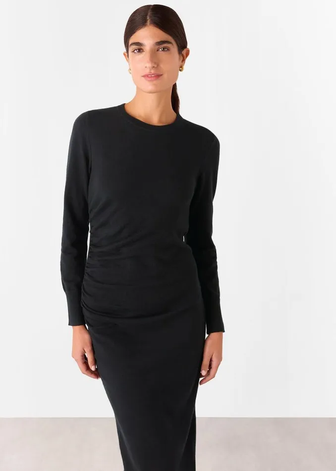 Whistles Sweaters and Cashmere Black Gathered Side Midi Knit Dress 8211 Women