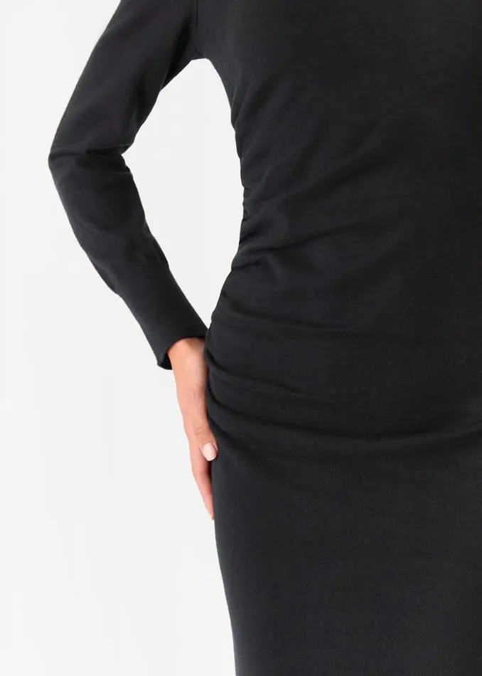 Whistles Sweaters and Cashmere Black Gathered Side Midi Knit Dress 8211 Women