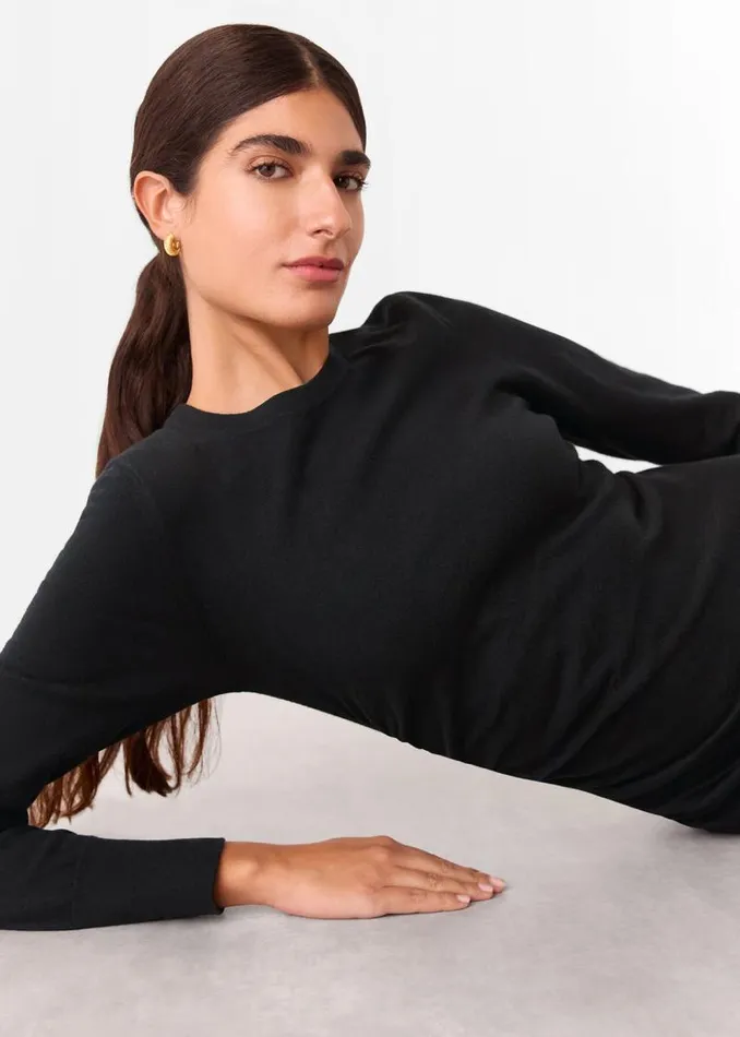 Whistles Sweaters and Cashmere Black Gathered Side Midi Knit Dress 8211 Women