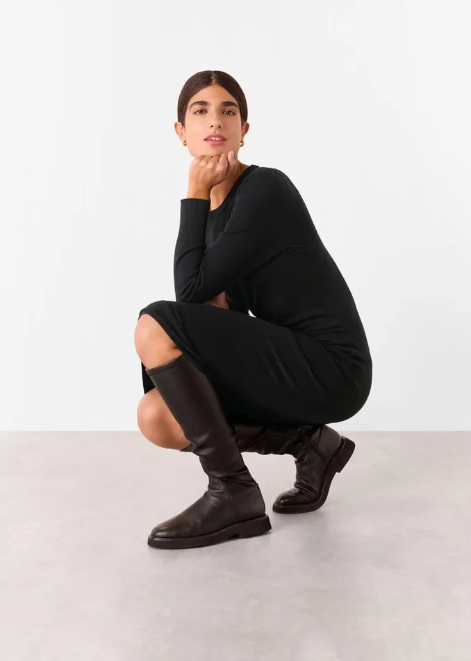 Whistles Sweaters and Cashmere Black Gathered Side Midi Knit Dress 8211 Women