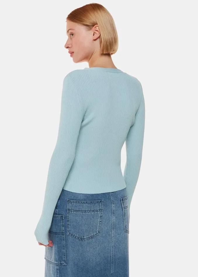 Whistles Sweaters and Cashmere Blue Ribbed V Neck Cardigan 8211 Women