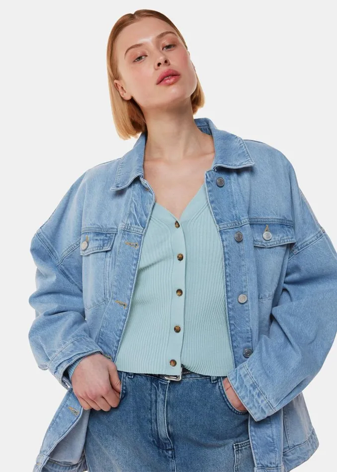 Whistles Sweaters and Cashmere Blue Ribbed V Neck Cardigan 8211 Women