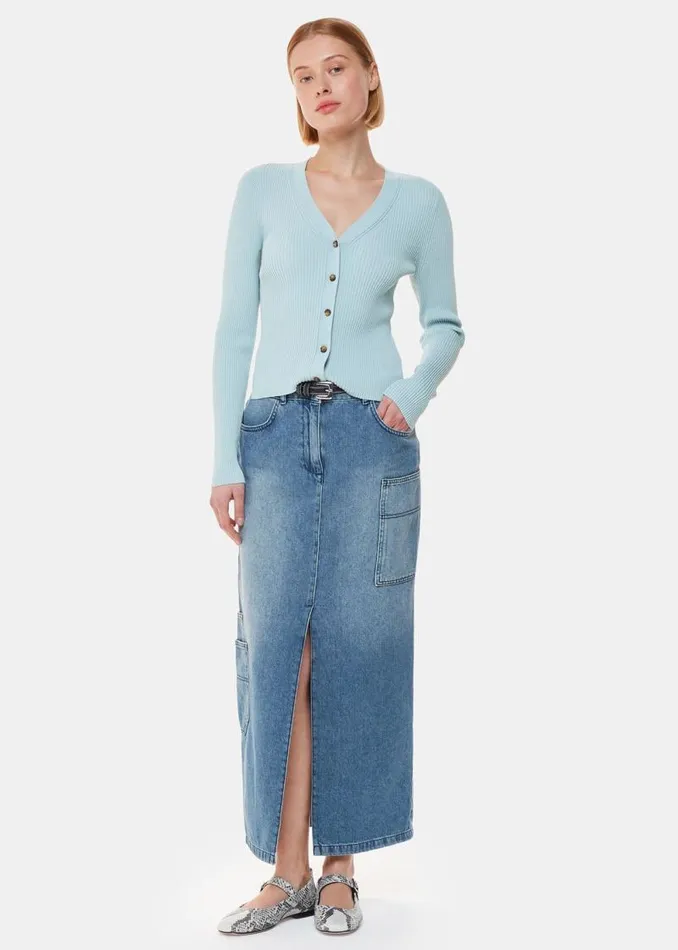 Whistles Sweaters and Cashmere Blue Ribbed V Neck Cardigan 8211 Women