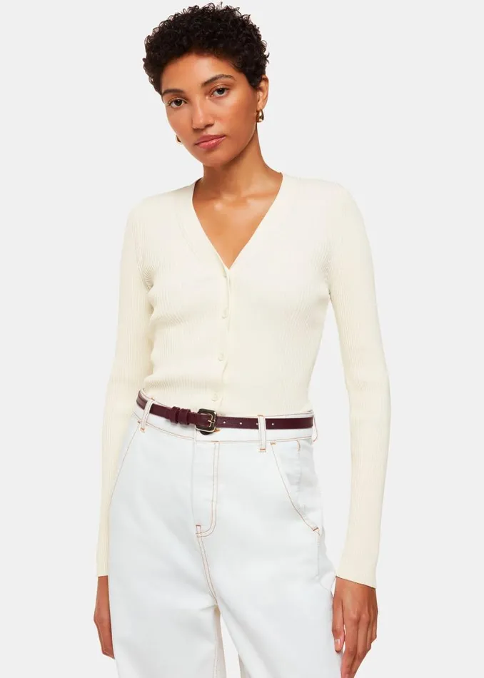 Whistles Sweaters and Cashmere Ivory Ribbed V Neck Cardigan 8211 Women
