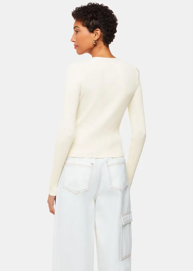 Whistles Sweaters and Cashmere Ivory Ribbed V Neck Cardigan 8211 Women