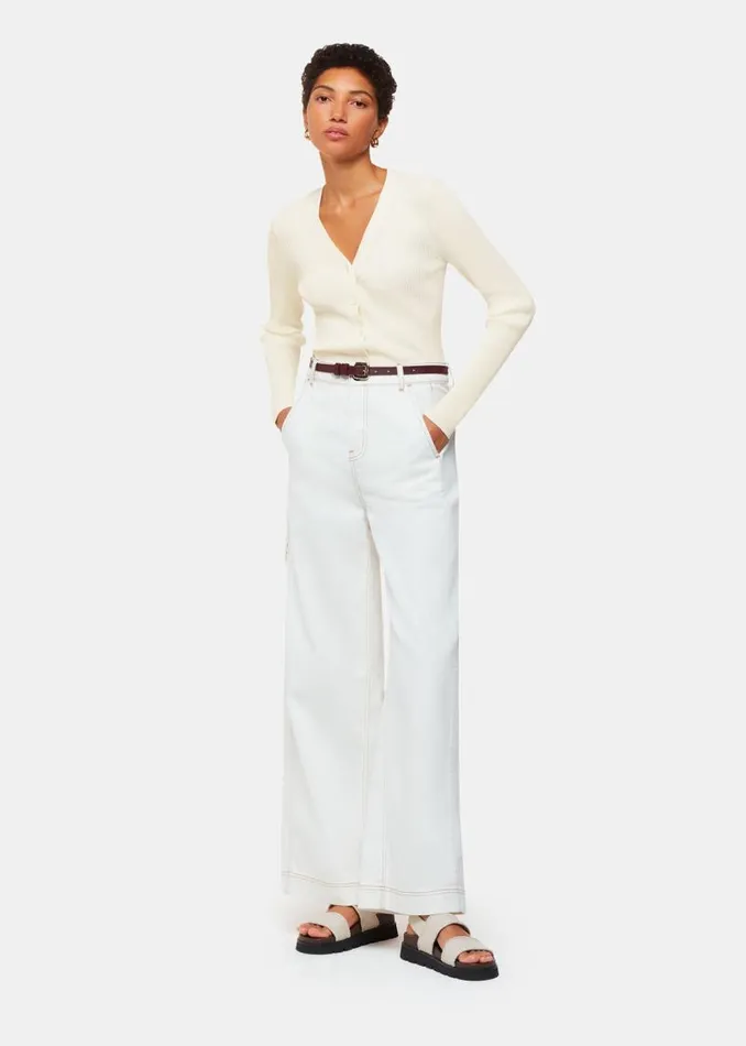 Whistles Sweaters and Cashmere Ivory Ribbed V Neck Cardigan 8211 Women