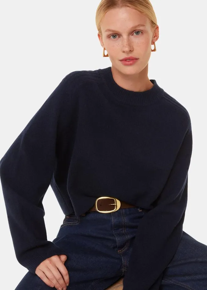 Whistles Sweaters and Cashmere Navy Wool Crop Relaxed Sweater 8211 Women