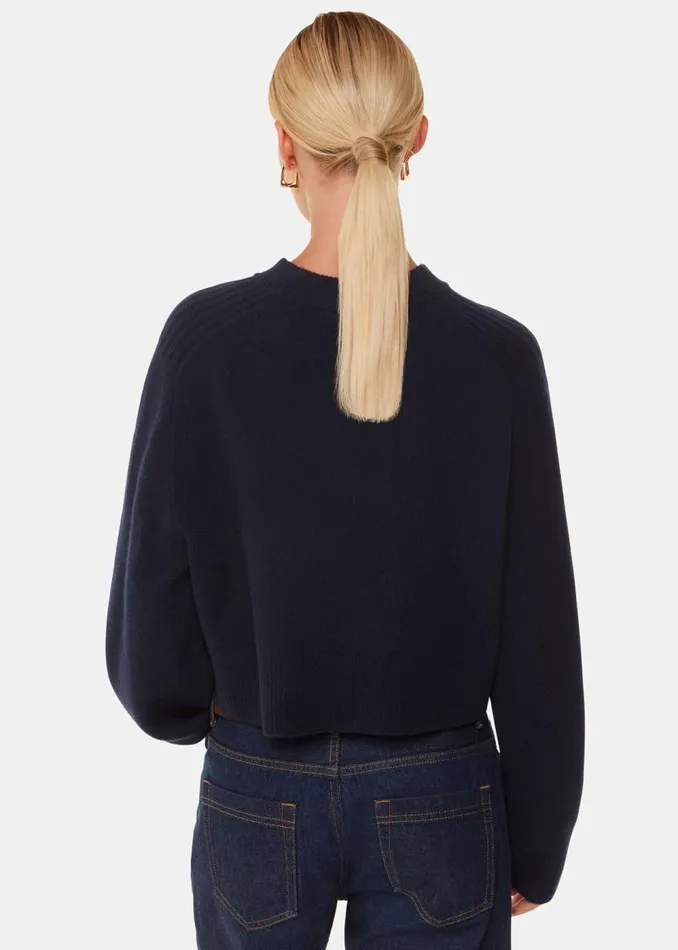 Whistles Sweaters and Cashmere Navy Wool Crop Relaxed Sweater 8211 Women