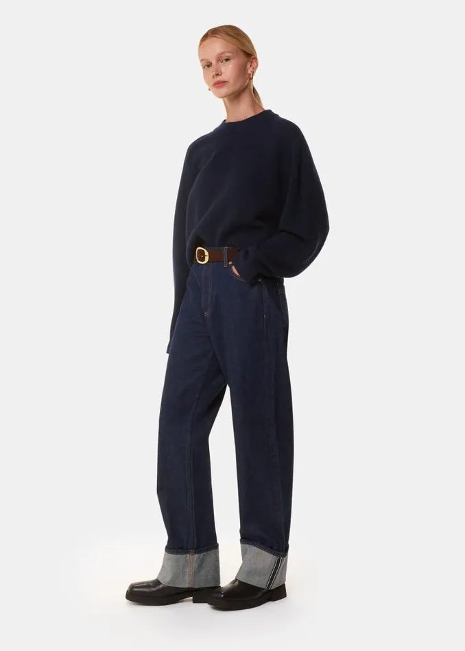 Whistles Sweaters and Cashmere Navy Wool Crop Relaxed Sweater 8211 Women