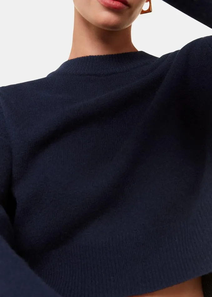 Whistles Sweaters and Cashmere Navy Wool Crop Relaxed Sweater 8211 Women