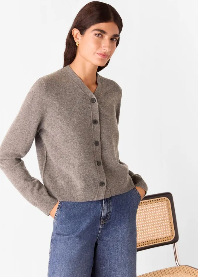 Whistles Sweaters and Cashmere Neutral Button Front V Neck Cardigan 8211 Women