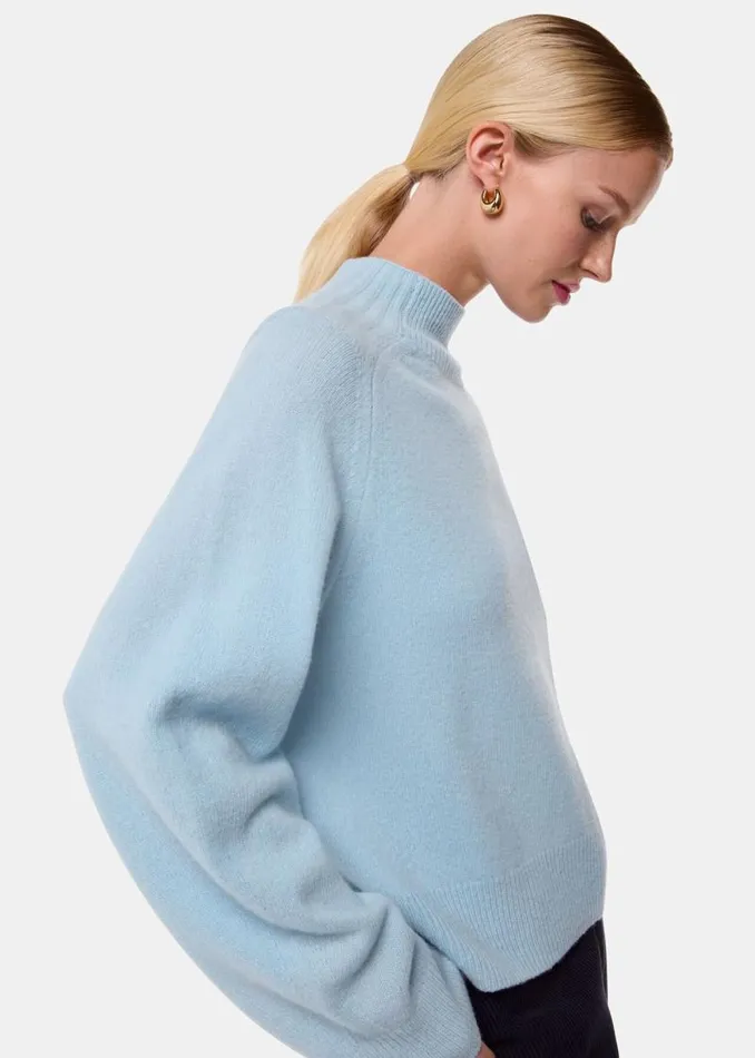 Whistles Sweaters and Cashmere Pale Blue Wool Fleck Mock Neck Sweater 8211 Women