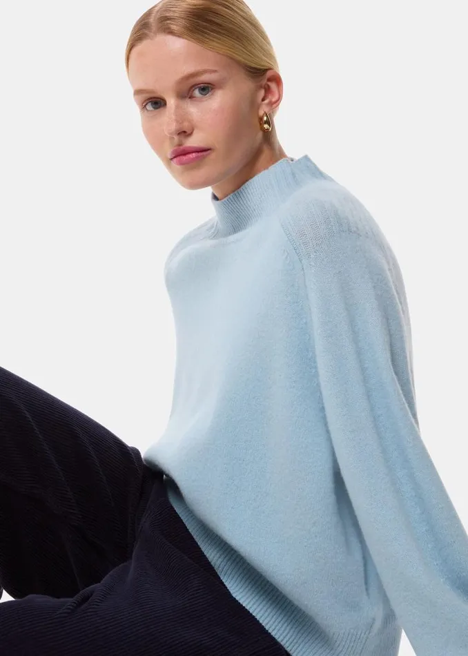 Whistles Sweaters and Cashmere Pale Blue Wool Fleck Mock Neck Sweater 8211 Women