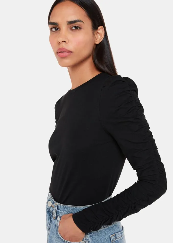 Whistles Tops Black Ruched Sleeve Top 8211 Women