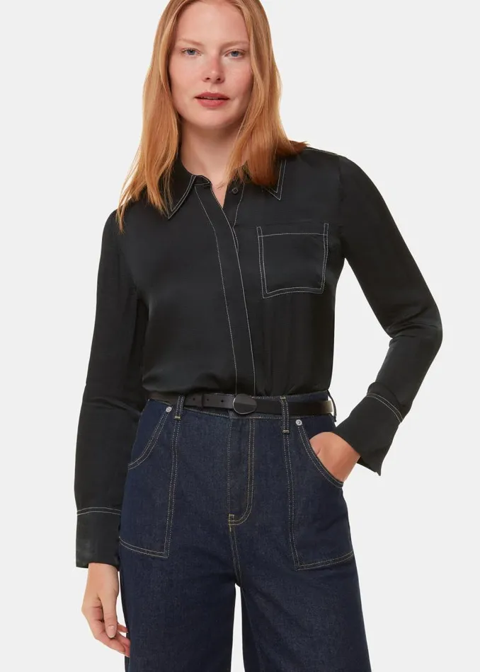 Whistles Tops Black Top Stitch Detail Shirt 8211 Women