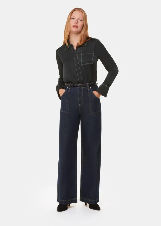 Whistles Tops Black Top Stitch Detail Shirt 8211 Women
