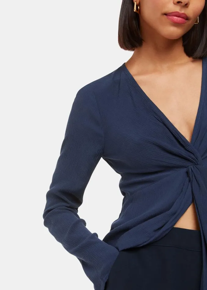 Whistles Tops Blue Twist Front Textured Top 8211 Women