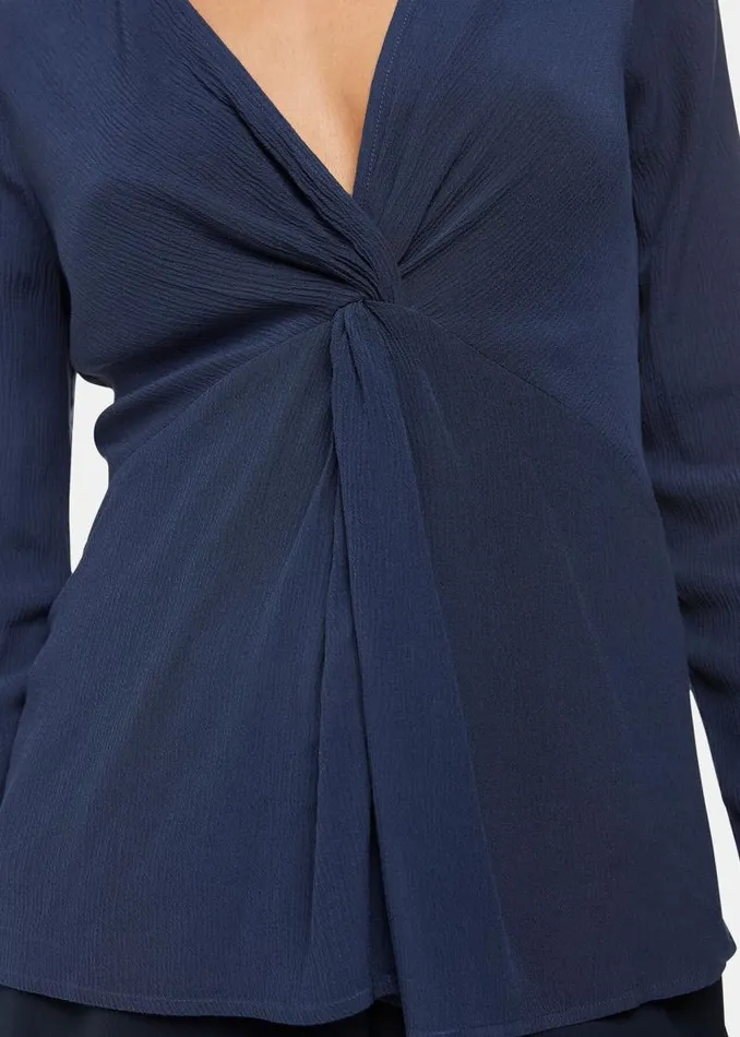 Whistles Tops Blue Twist Front Textured Top 8211 Women