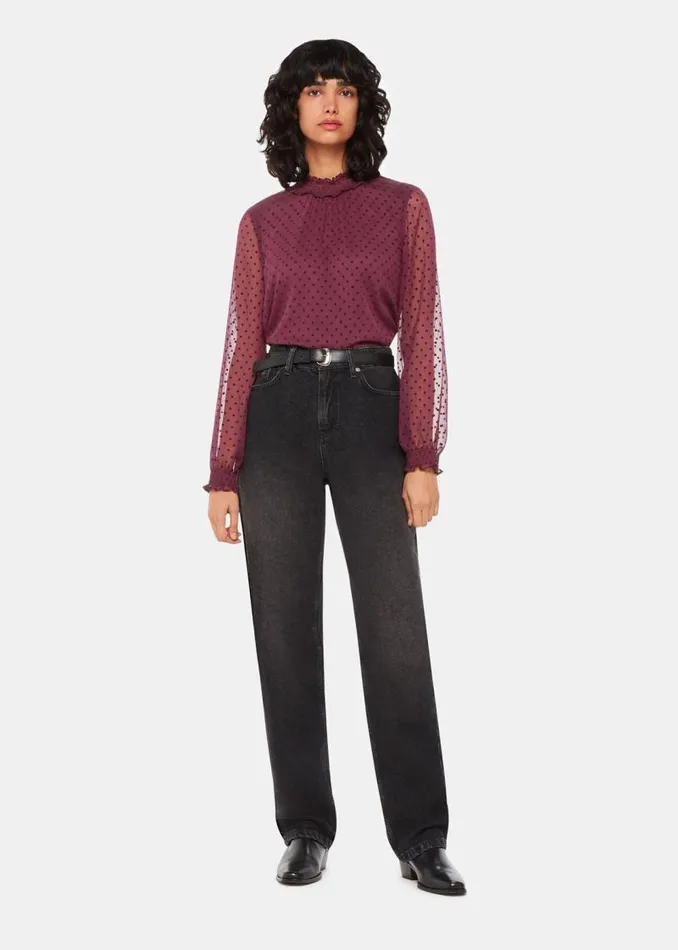 Whistles Tops Burgundy Dobby Velvet Shirred Top 8211 Women
