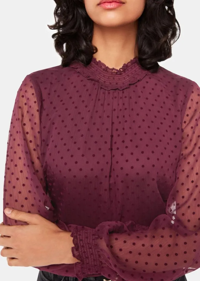 Whistles Tops Burgundy Dobby Velvet Shirred Top 8211 Women