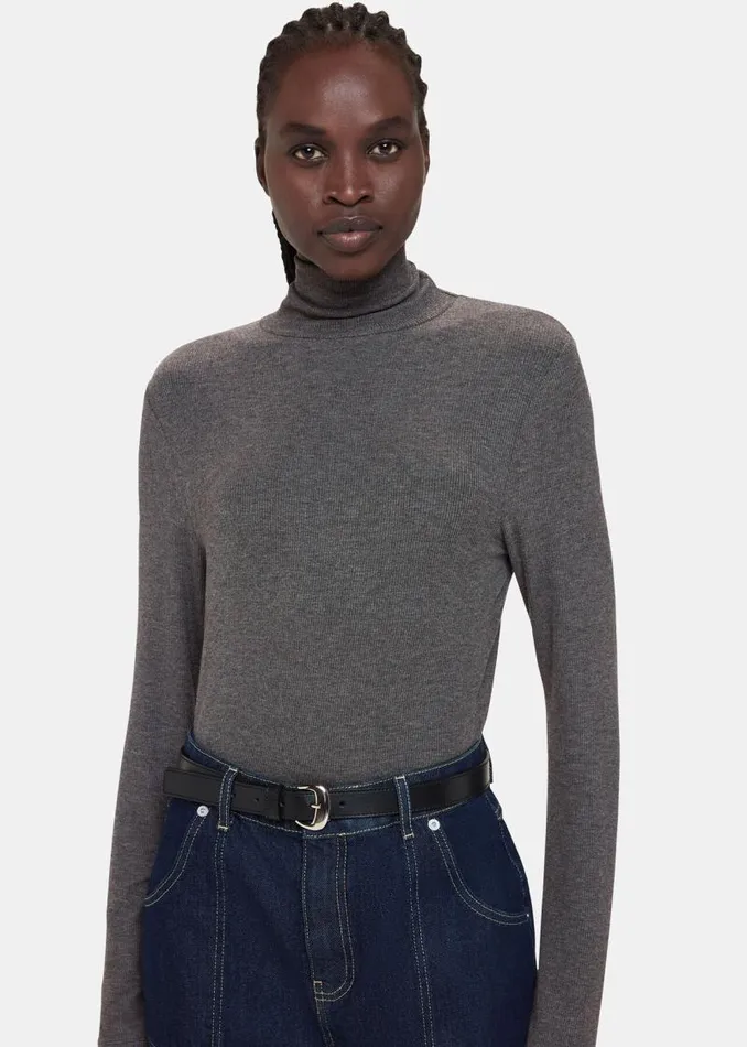 Whistles Tops Dark Grey Essential Ribbed Turtleneck 8211 Women