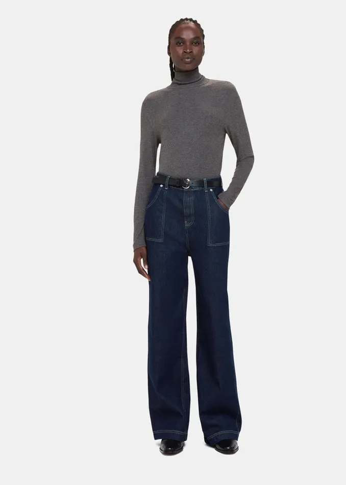 Whistles Tops Dark Grey Essential Ribbed Turtleneck 8211 Women