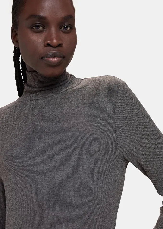 Whistles Tops Dark Grey Essential Ribbed Turtleneck 8211 Women