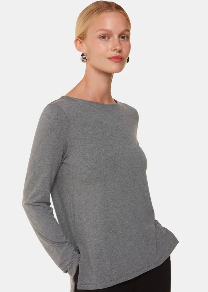 Whistles Tops Grey Marl Slim Straight Neck Jersey Top 8211 Women