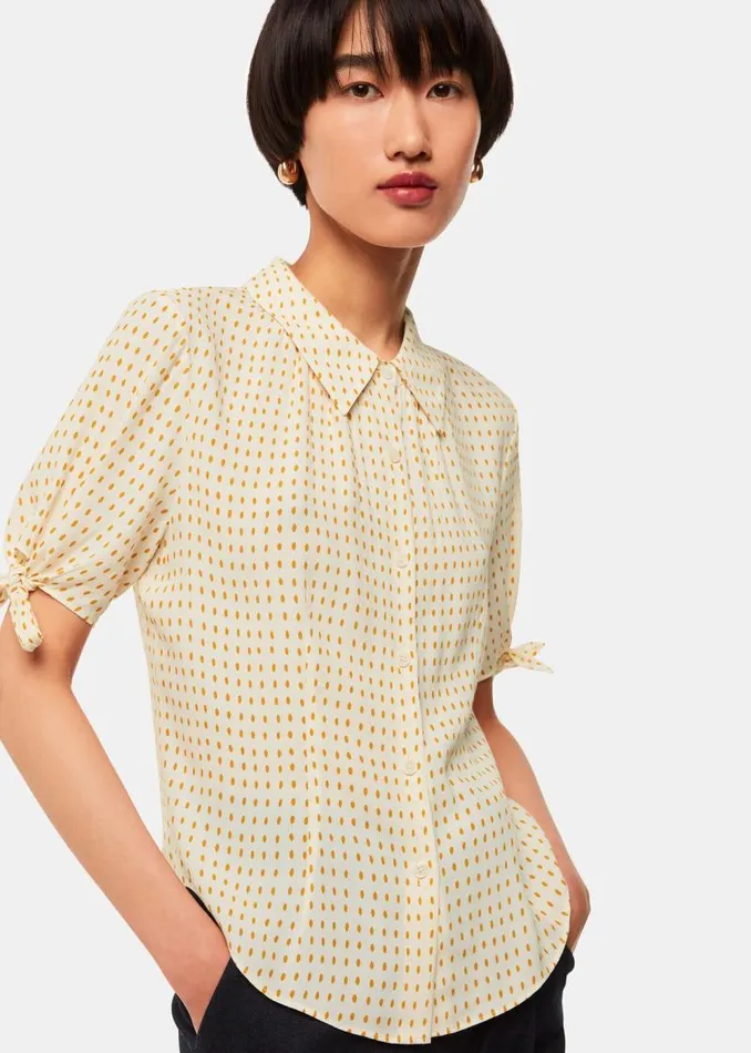 Whistles Tops Ivory Oval Spot Tie Sleeve Shirt 8211 Women