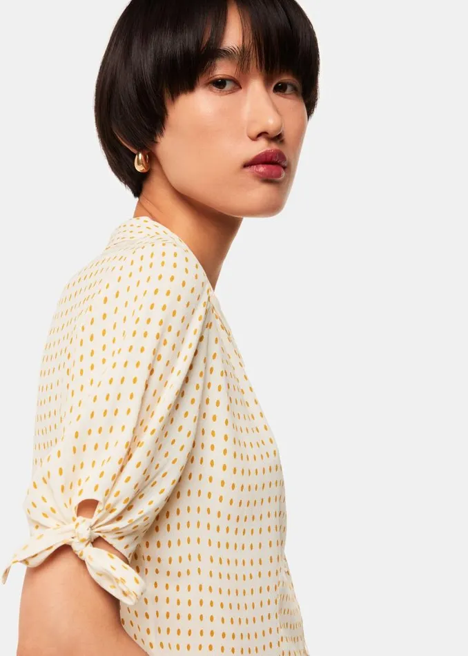 Whistles Tops Ivory Oval Spot Tie Sleeve Shirt 8211 Women