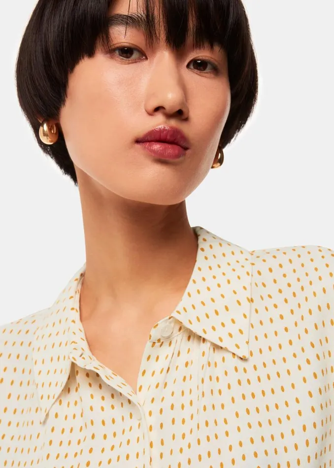 Whistles Tops Ivory Oval Spot Tie Sleeve Shirt 8211 Women