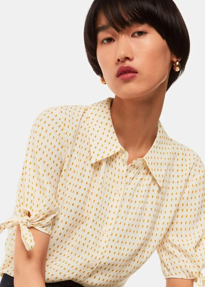 Whistles Tops Ivory Oval Spot Tie Sleeve Shirt 8211 Women