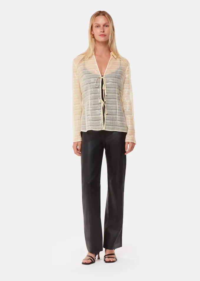 Whistles Tops Ivory Sequin Tie Front Top 8211 Women