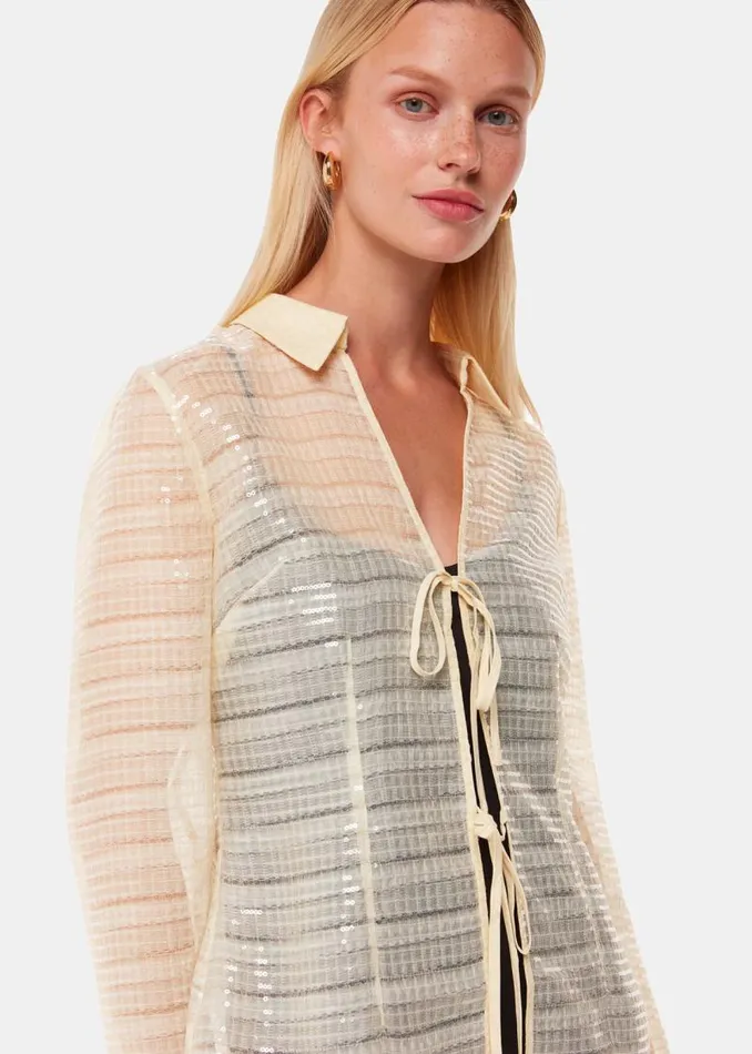 Whistles Tops Ivory Sequin Tie Front Top 8211 Women