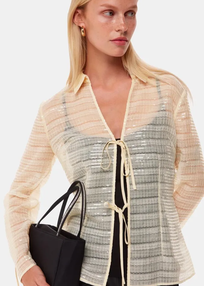 Whistles Tops Ivory Sequin Tie Front Top 8211 Women