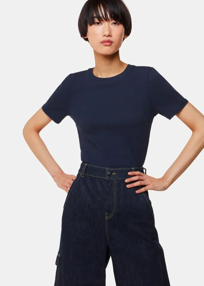 Whistles Tops Navy Ultimate Rib Crew Neck TShirt 8211 Women