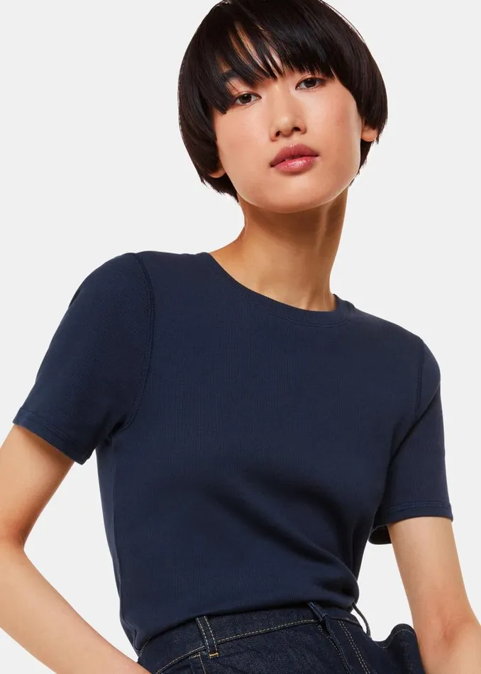 Whistles Tops Navy Ultimate Rib Crew Neck TShirt 8211 Women