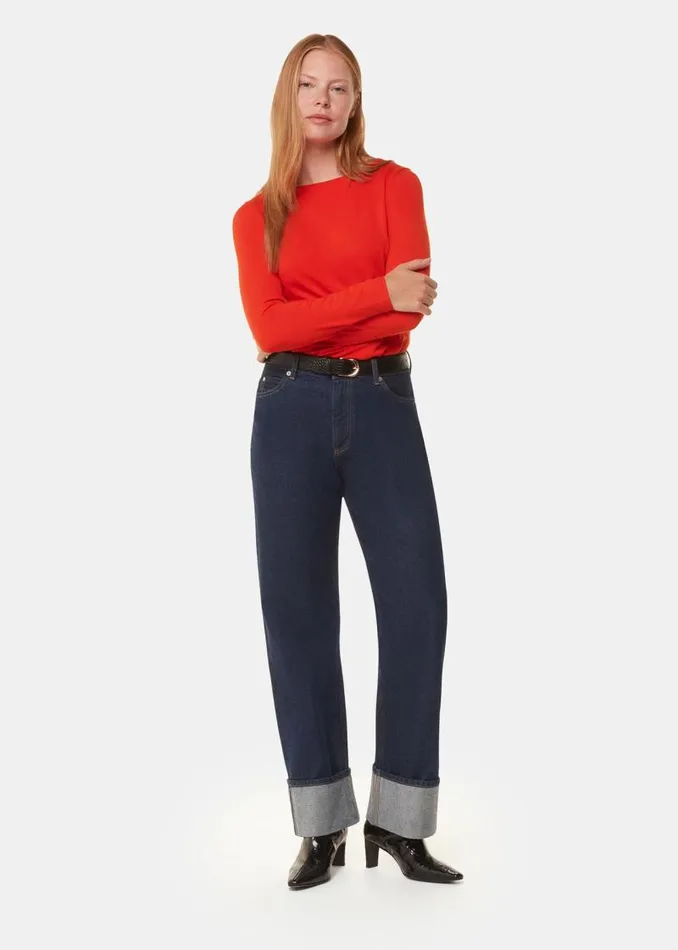Whistles Tops Red Slim Straight Neck Jersey Top 8211 Women