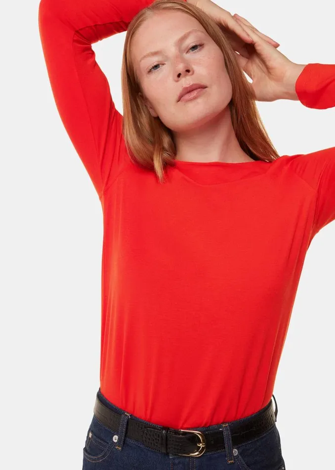 Whistles Tops Red Slim Straight Neck Jersey Top 8211 Women