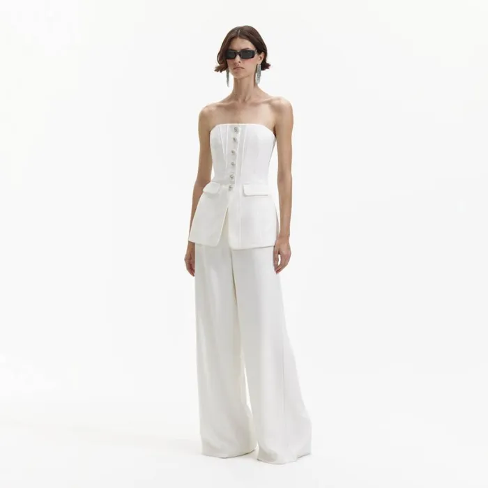 White Bandeau Crepe Jumpsuit Women Self Portrait Dresses