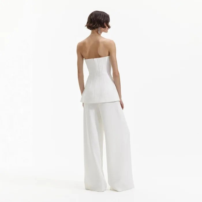 White Bandeau Crepe Jumpsuit Women Self Portrait Dresses